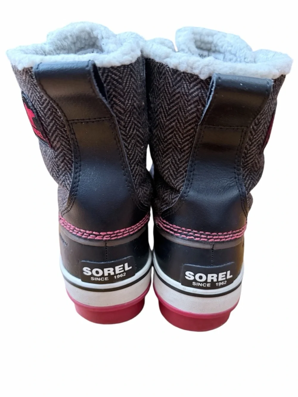 Sorrel Tivoli Herringbone Snow Boots Winter Ski Duck Rain Boot Brown Black Red 7